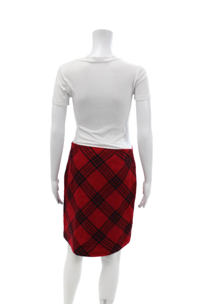Talbots Women A-Line Plaid Midi Wool Viscose Skirt Red Size 2