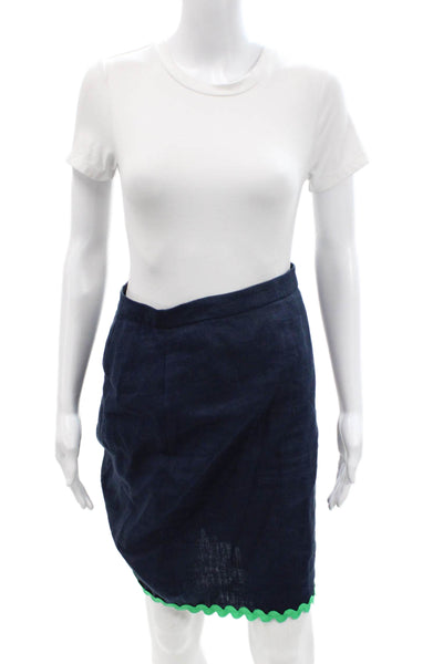 J Crew Womens Petite A-Line Wrap Midi Skirt Dark Blue Wool Viscose Size 2