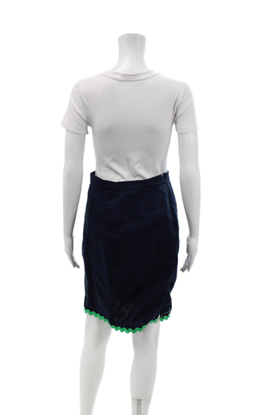 J Crew Womens Petite A-Line Wrap Midi Skirt Dark Blue Wool Viscose Size 2