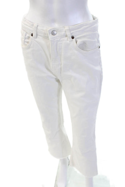 Zara Women Cropped Ankle High Waist White Cotton Pants Size 8