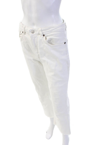 Zara Women Cropped Ankle High Waist White Cotton Pants Size 8