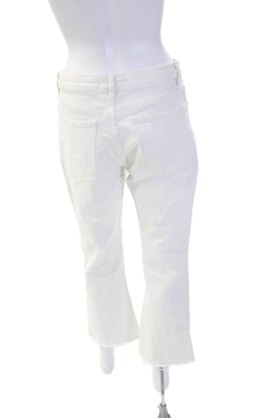 Zara Women Cropped Ankle High Waist White Cotton Pants Size 8