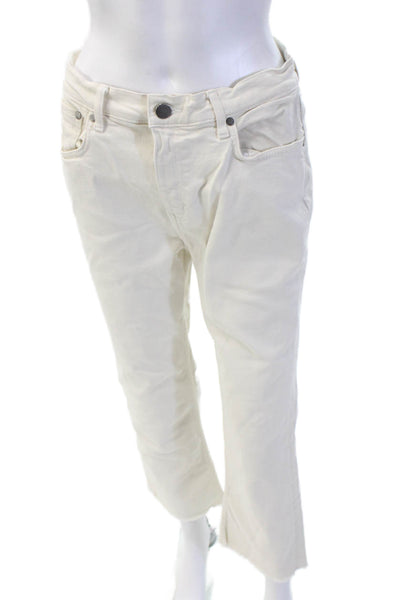Zara Women High Waist Cropped Ankle White Jeans 100% Cotton Size 8