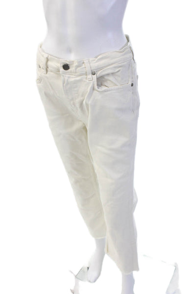 Zara Women High Waist Cropped Ankle White Jeans 100% Cotton Size 8