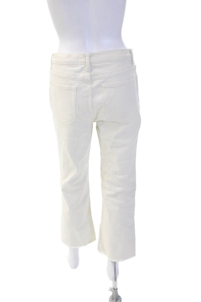 Zara Women High Waist Cropped Ankle White Jeans 100% Cotton Size 8