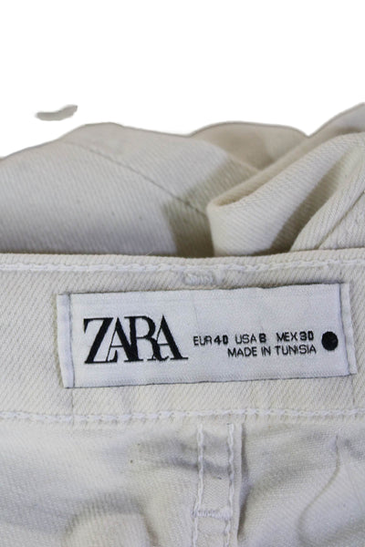 Zara Women High Waist Cropped Ankle White Jeans 100% Cotton Size 8