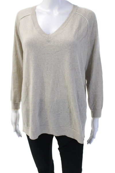 J Crew Women Pullover Sweater V-Neck 100% Merino Wool Beige Size M