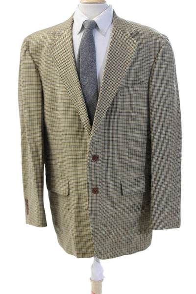 Nautica Mens Beige Wool Check Sport Coat Button Collared Size 46