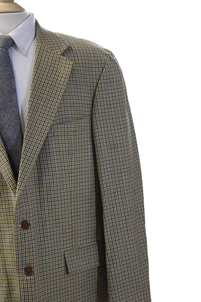 Nautica Mens Beige Wool Check Sport Coat Button Collared Size 46