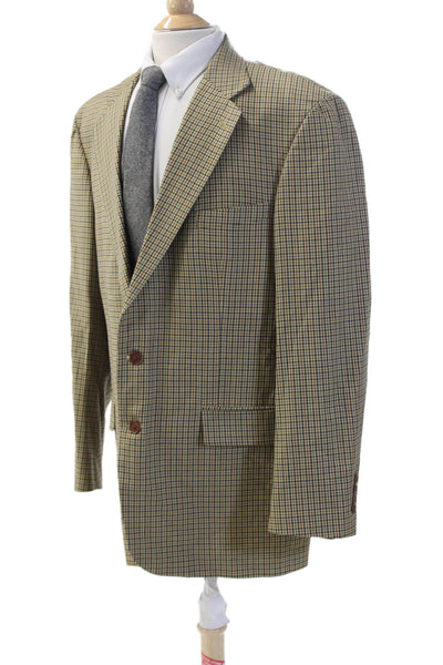 Nautica Mens Beige Wool Check Sport Coat Button Collared Size 46