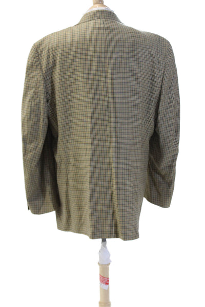 Nautica Mens Beige Wool Check Sport Coat Button Collared Size 46