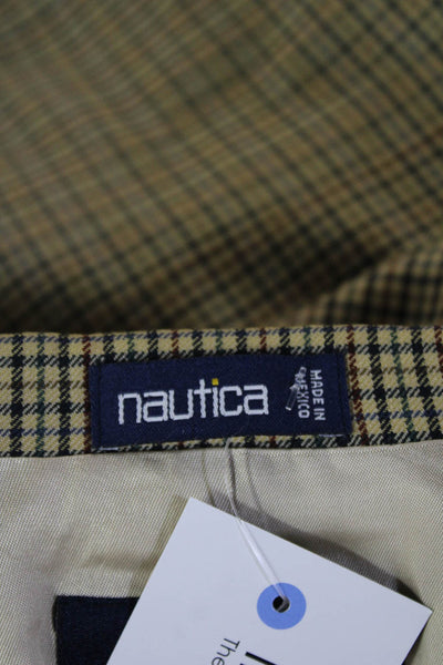 Nautica Mens Beige Wool Check Sport Coat Button Collared Size 46
