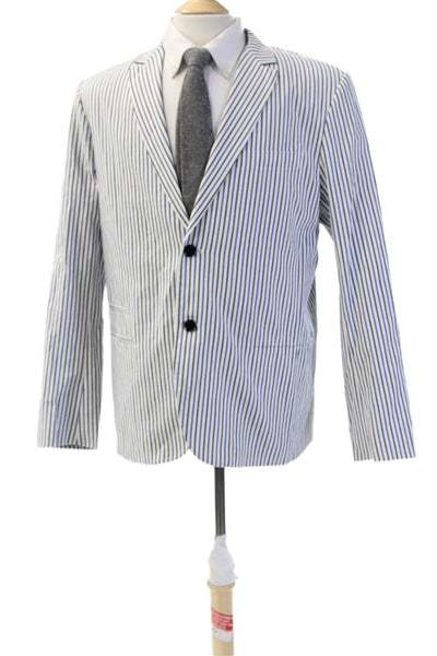 Vince Mens Striped Cotton Button Blazer White Long Sleeve Size L