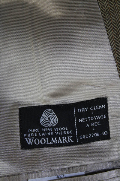 Lauren Ralph Lauren Mens Brown Herringbone Pure New Wool Suit Jacket Size 42