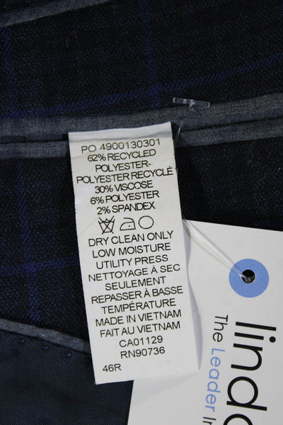 Michael Kors Mens Plaid Dark Blue Blazer Collared Button Long Sleeve Size 46