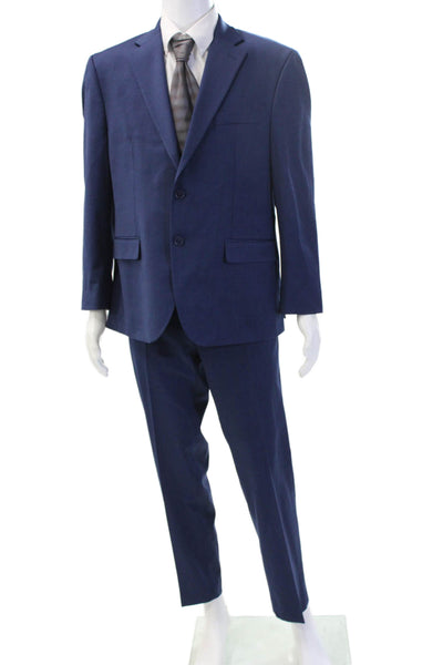 Michael Strahan Mens 2 Piece Blue Wool Blend Suit Big & Tall Button Size 42