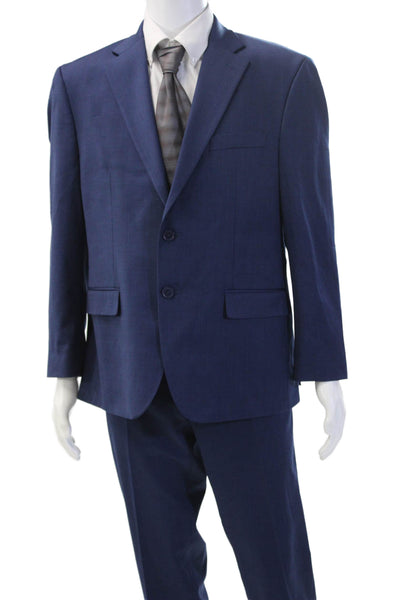 Michael Strahan Mens 2 Piece Blue Wool Blend Suit Big & Tall Button Size 42