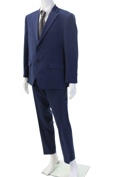 Michael Strahan Mens 2 Piece Blue Wool Blend Suit Big & Tall Button Size 42