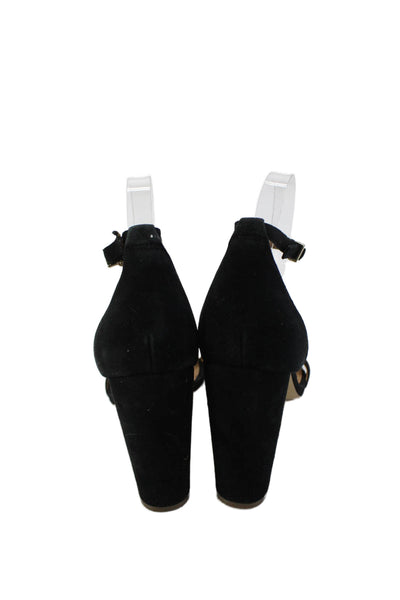 J Crew Womens Suede Ankle Strap Block Heels Shoes Solid Black Size 9.5