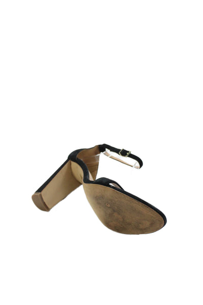 J Crew Womens Suede Ankle Strap Block Heels Shoes Solid Black Size 9.5