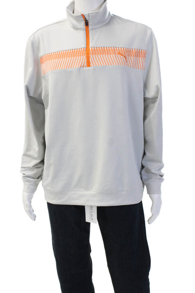 Puma Mens Pullover Sweatshirts Gray Zip Mock Neck Striped Long Sleeve Size L