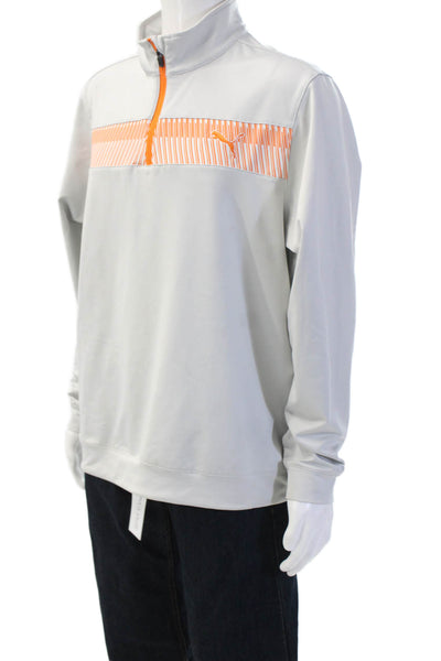 Puma Mens Pullover Sweatshirts Gray Zip Mock Neck Striped Long Sleeve Size L