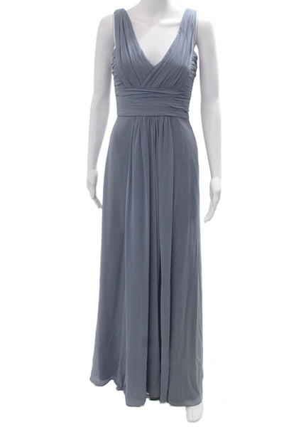 Monique Lhuillier Women Maxi Dress Gray V Neck Sleeveless Long Size 0