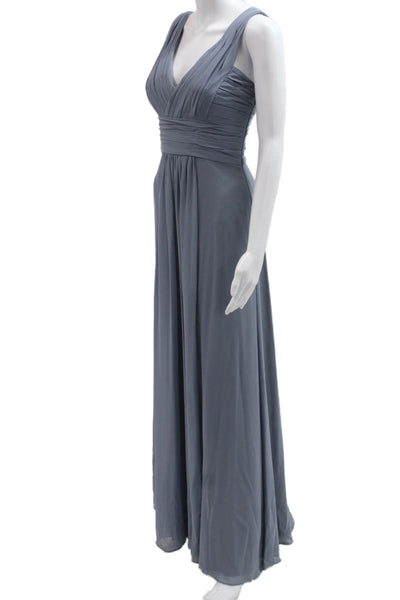 Monique Lhuillier Women Maxi Dress Gray V Neck Sleeveless Long Size 0