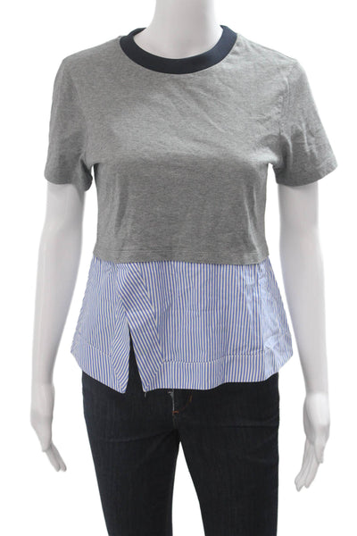 Carven Womens Striped Cropped Ringer T Shirt Gray Cotton Size S