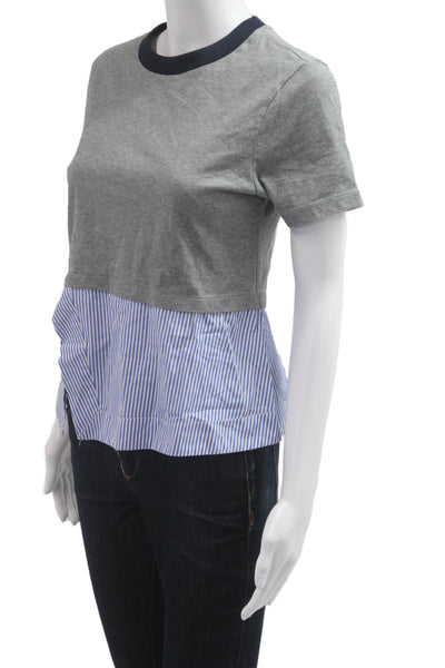 Carven Womens Striped Cropped Ringer T Shirt Gray Cotton Size S