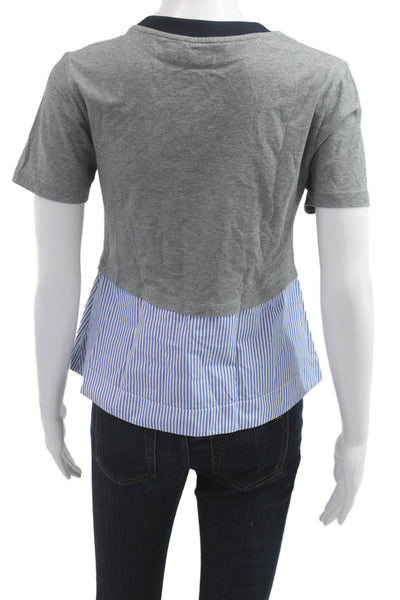 Carven Womens Striped Cropped Ringer T Shirt Gray Cotton Size S