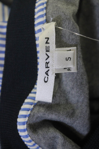 Carven Womens Striped Cropped Ringer T Shirt Gray Cotton Size S