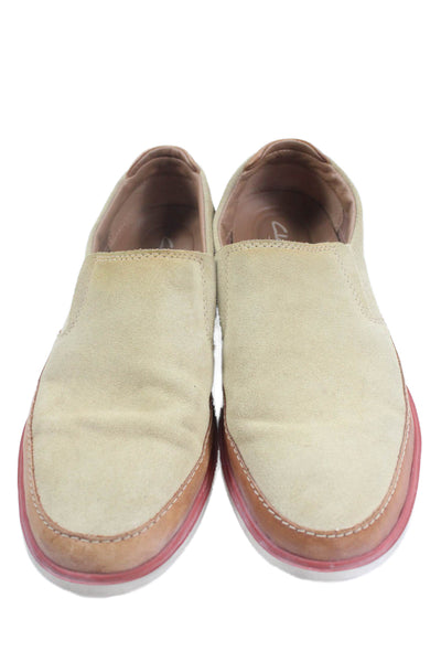 Clarks Mens Suede Round Toe Slip-On Casual Shoes Beige Size 8