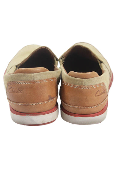 Clarks Mens Suede Round Toe Slip-On Casual Shoes Beige Size 8