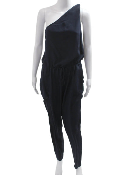 Rory Beca Women Dark Blue Silk One Shoulder Sleeveless Jumpsuit Size S