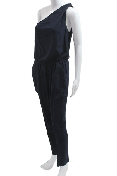 Rory Beca Women Dark Blue Silk One Shoulder Sleeveless Jumpsuit Size S