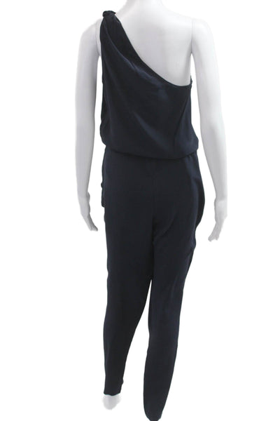Rory Beca Women Dark Blue Silk One Shoulder Sleeveless Jumpsuit Size S