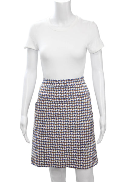 J. Mclaughlin Womens A-Line Geometric Blue Skirt Rayon Nylon Spandex Size 8