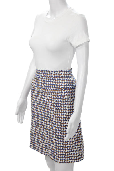 J. Mclaughlin Womens A-Line Geometric Blue Skirt Rayon Nylon Spandex Size 8