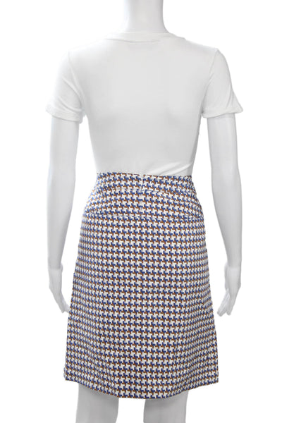 J. Mclaughlin Womens A-Line Geometric Blue Skirt Rayon Nylon Spandex Size 8