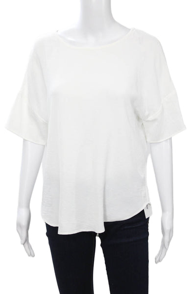Frank Lyman Womens White Button Up Short Sleeve Blouse Round Neck Size 8