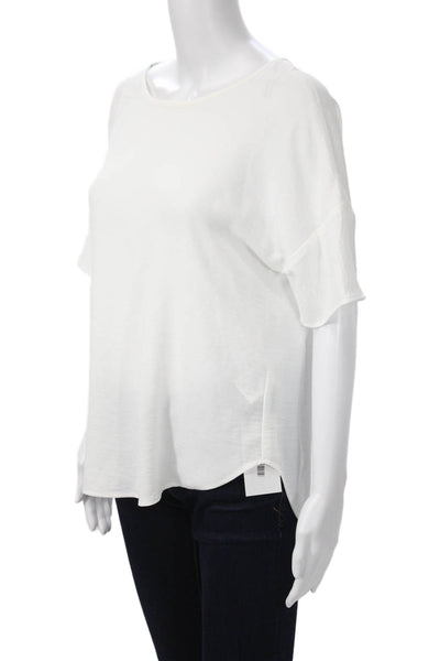 Frank Lyman Womens White Button Up Short Sleeve Blouse Round Neck Size 8