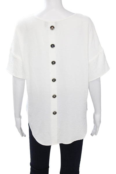 Frank Lyman Womens White Button Up Short Sleeve Blouse Round Neck Size 8