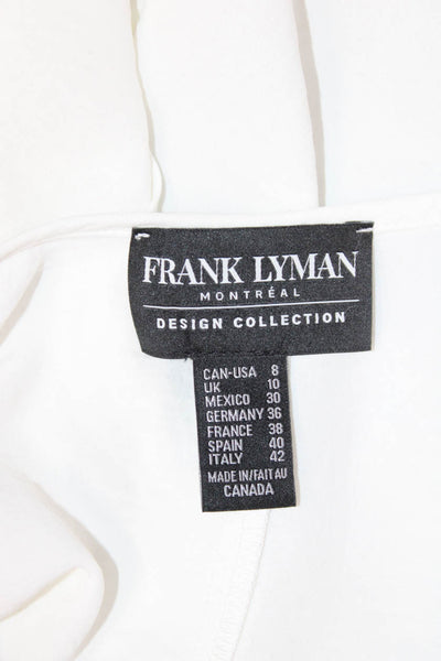 Frank Lyman Womens White Button Up Short Sleeve Blouse Round Neck Size 8
