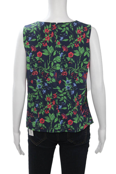 J. Mclaughlin Women Floral Round Neck Zip Tank Top Dark Blue Rayon Size 12