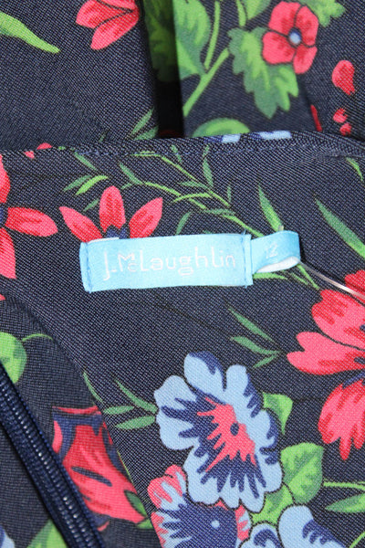 J. Mclaughlin Women Floral Round Neck Zip Tank Top Dark Blue Rayon Size 12