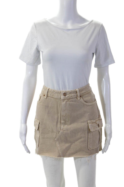 Zara Womens Mini Cargo Skirt Beige Cotton Solid Size S