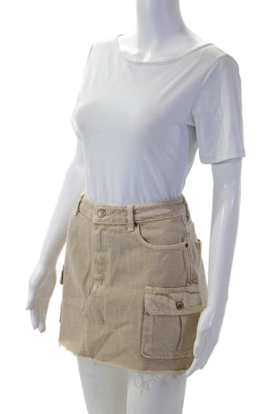 Zara Womens Mini Cargo Skirt Beige Cotton Solid Size S
