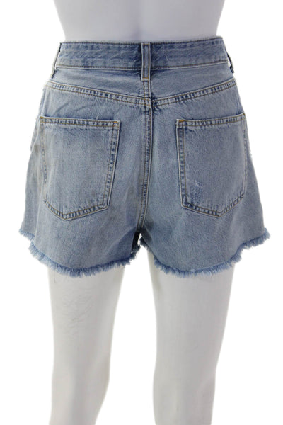 Zara Unisex Light Blue Cotton Solid Button 90s Spring Shorts Size 6
