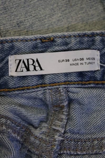 Zara Unisex Light Blue Cotton Solid Button 90s Spring Shorts Size 6